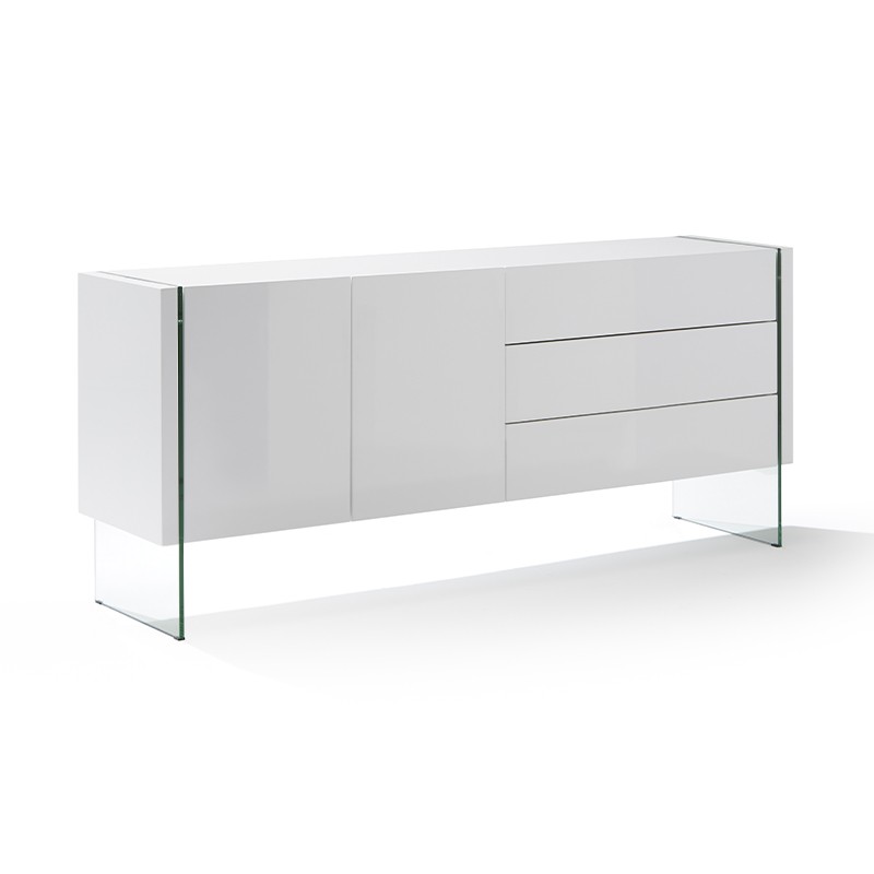 MmHome-pro, Tienda de muebles Aparador rectangular en blanco brillo y  vidrio